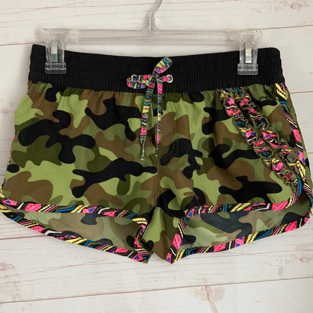 OP Crazy Camo Short Shorts Sz S (3-5) Green-Black Y2K